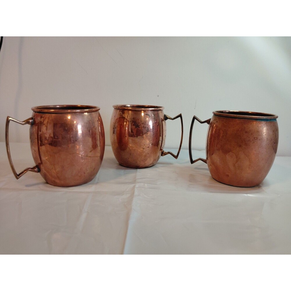 ODI Solid Copper Moscow Mule Mugs 10oz Brass Handle Cocktail ODI 10 Set Of 3